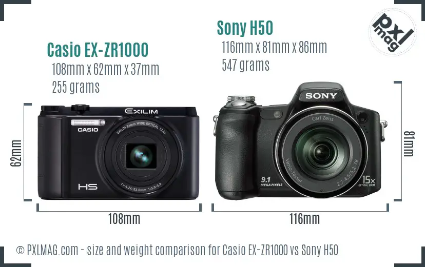 Casio EX-ZR1000 vs Sony H50 size comparison