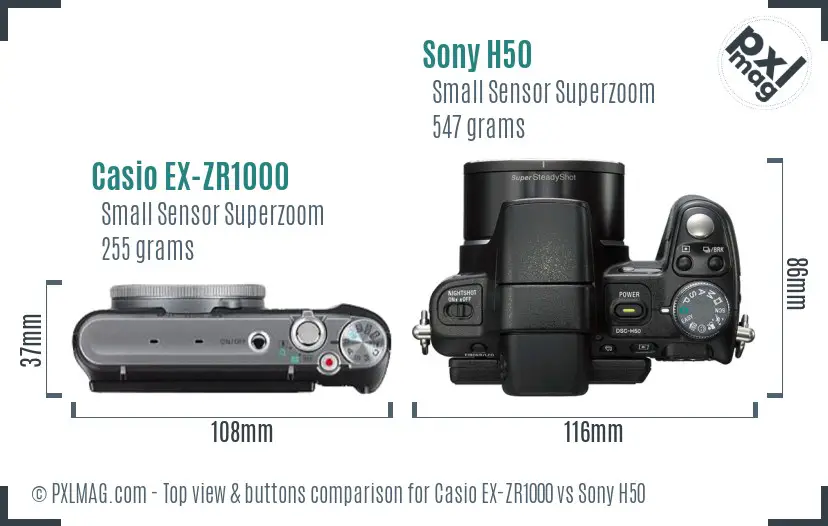 Casio EX-ZR1000 vs Sony H50 top view buttons comparison