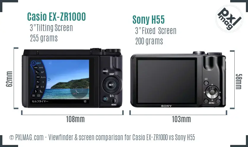 Casio EX-ZR1000 vs Sony H55 Screen and Viewfinder comparison