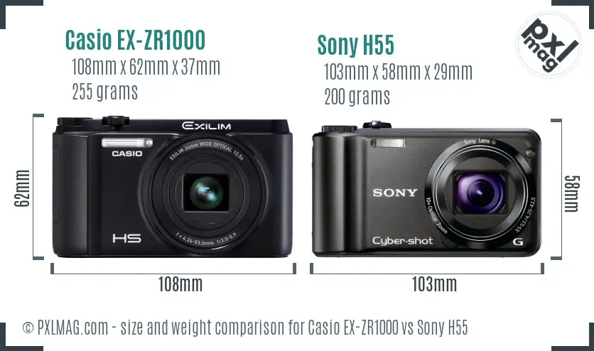 Casio EX-ZR1000 vs Sony H55 size comparison