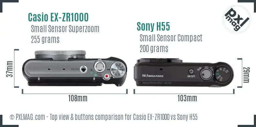 Casio EX-ZR1000 vs Sony H55 top view buttons comparison