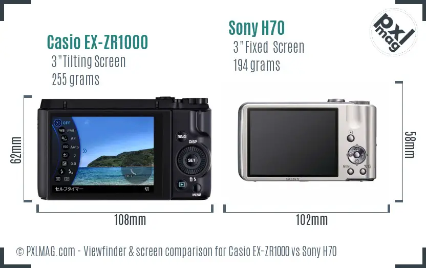 Casio EX-ZR1000 vs Sony H70 Screen and Viewfinder comparison