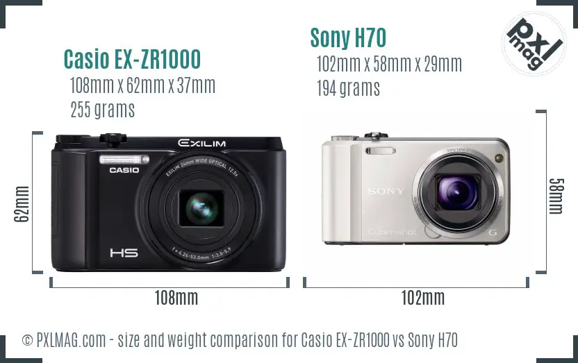 Casio EX-ZR1000 vs Sony H70 size comparison