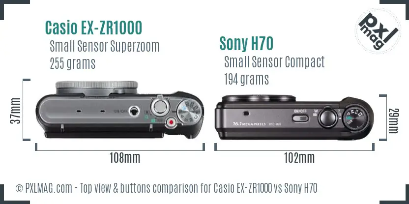 Casio EX-ZR1000 vs Sony H70 top view buttons comparison