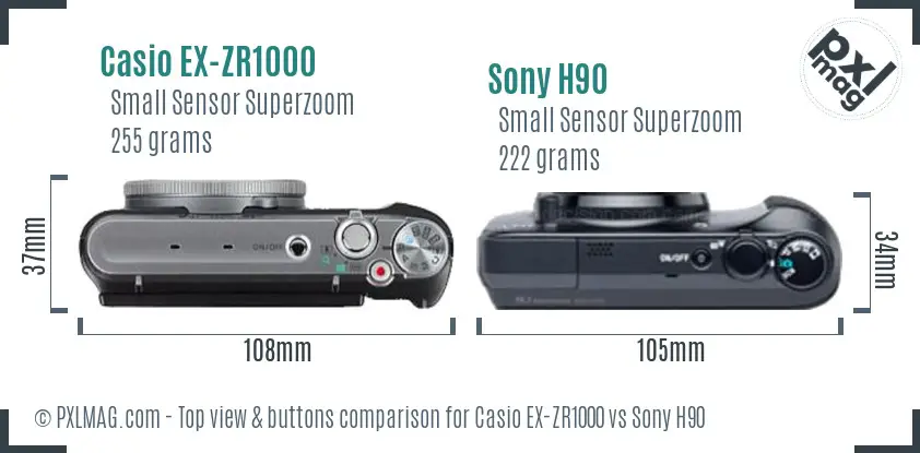 Casio EX-ZR1000 vs Sony H90 top view buttons comparison Casio EX-ZR1000 vs Sony H90 top view buttons comparison