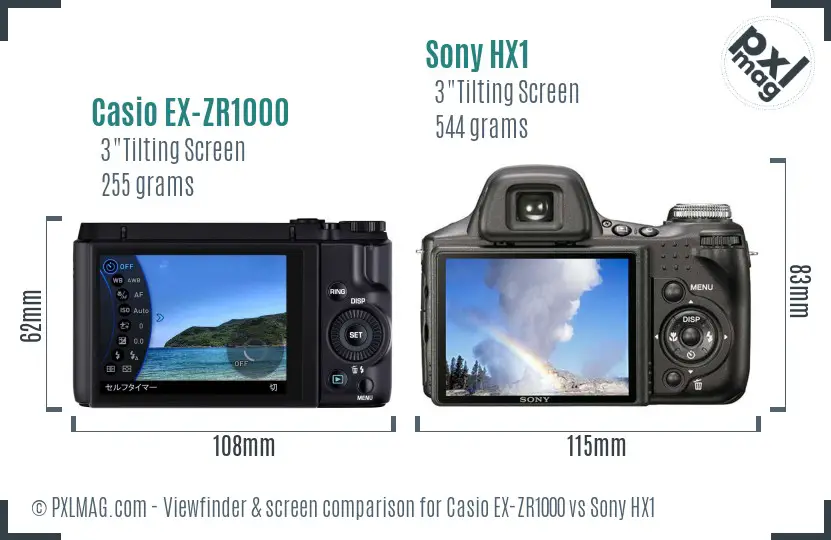 Casio EX-ZR1000 vs Sony HX1 Screen and Viewfinder comparison