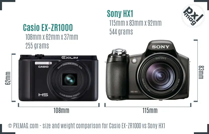 Casio EX-ZR1000 vs Sony HX1 size comparison