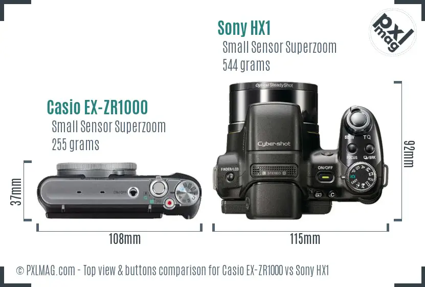 Casio EX-ZR1000 vs Sony HX1 top view buttons comparison