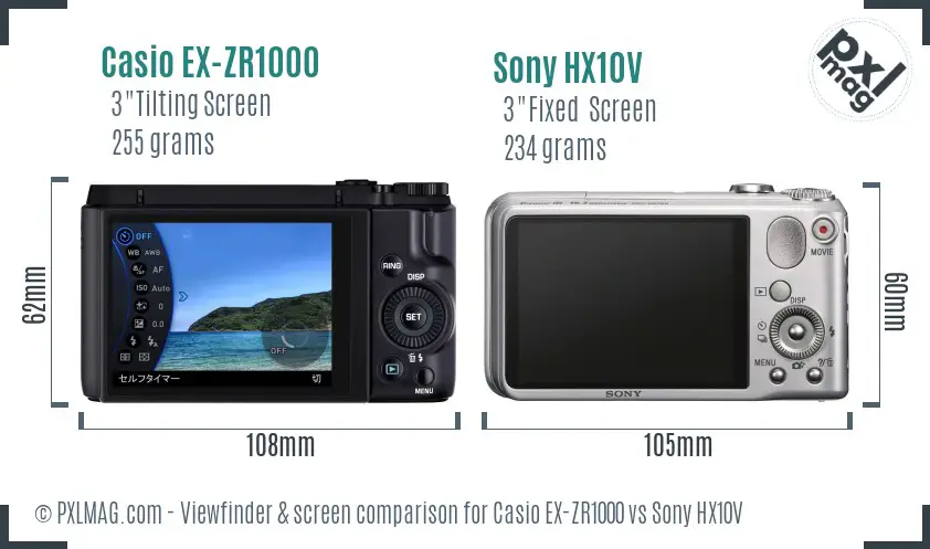 Casio EX-ZR1000 vs Sony HX10V Screen and Viewfinder comparison