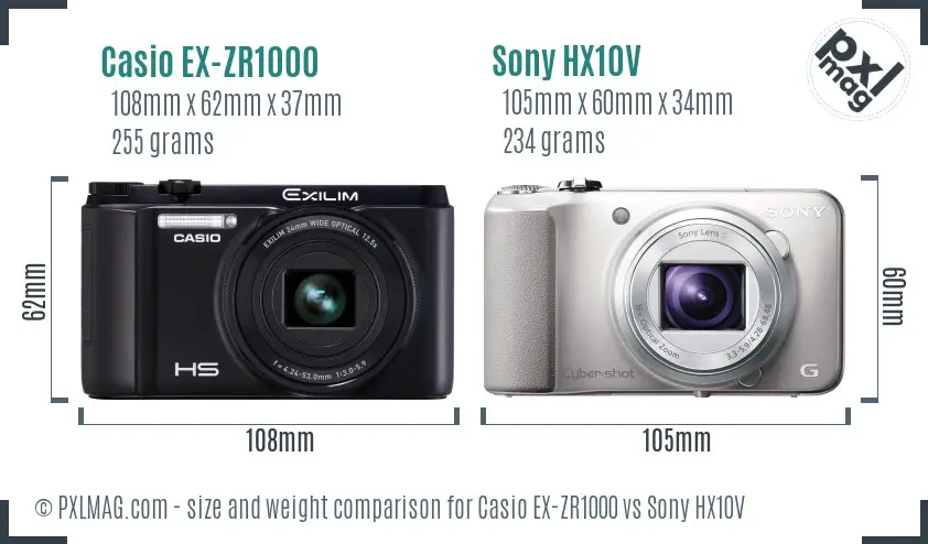 Casio EX-ZR1000 vs Sony HX10V size comparison