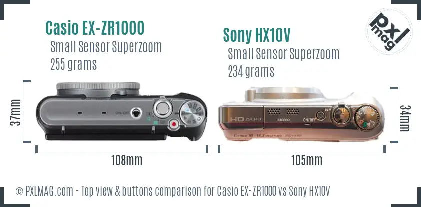 Casio EX-ZR1000 vs Sony HX10V top view buttons comparison