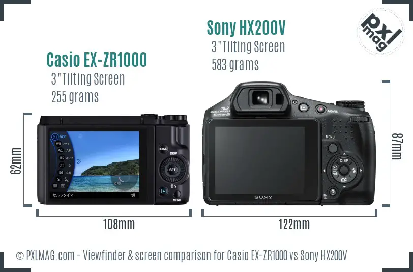 Casio EX-ZR1000 vs Sony HX200V Screen and Viewfinder comparison