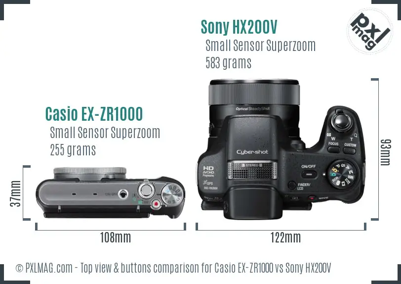 Casio EX-ZR1000 vs Sony HX200V top view buttons comparison