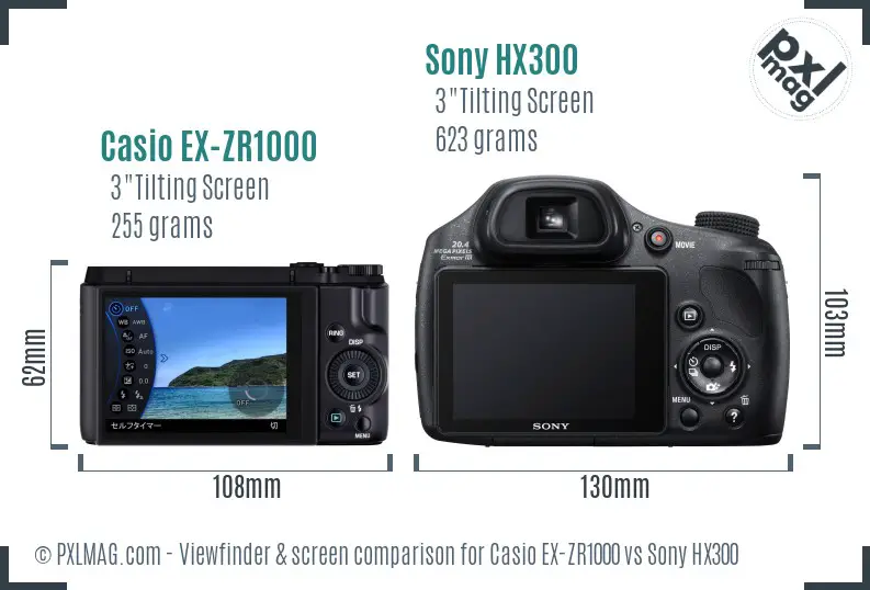 Casio EX-ZR1000 vs Sony HX300 Screen and Viewfinder comparison