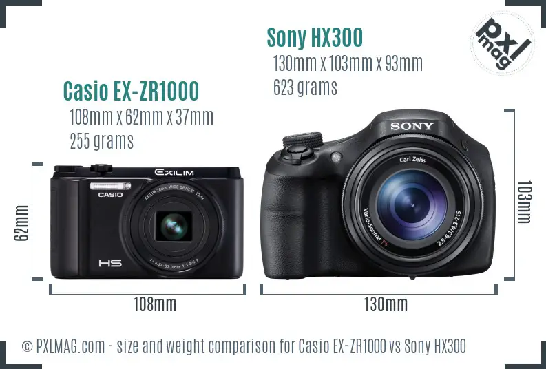 Casio EX-ZR1000 vs Sony HX300 size comparison