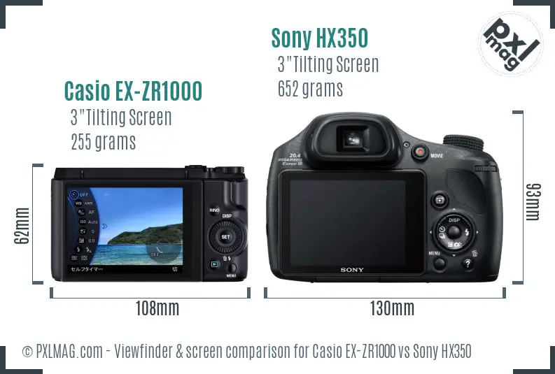 Casio EX-ZR1000 vs Sony HX350 Screen and Viewfinder comparison
