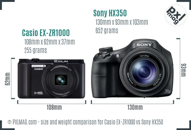 Casio EX-ZR1000 vs Sony HX350 size comparison