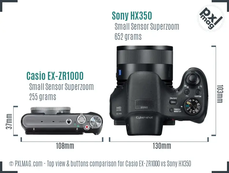 Casio EX-ZR1000 vs Sony HX350 top view buttons comparison