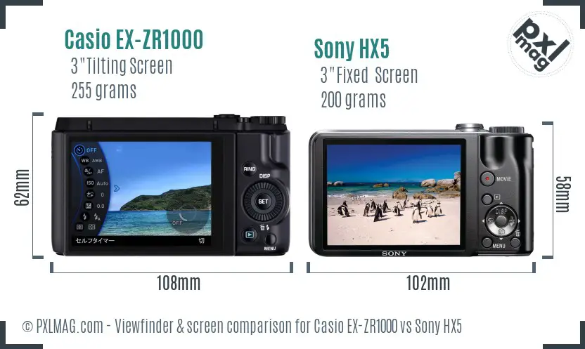 Casio EX-ZR1000 vs Sony HX5 Screen and Viewfinder comparison