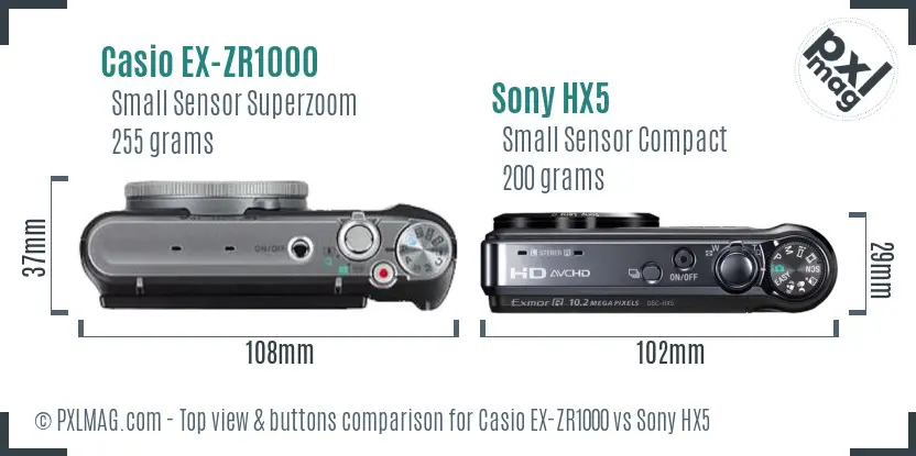 Casio EX-ZR1000 vs Sony HX5 top view buttons comparison