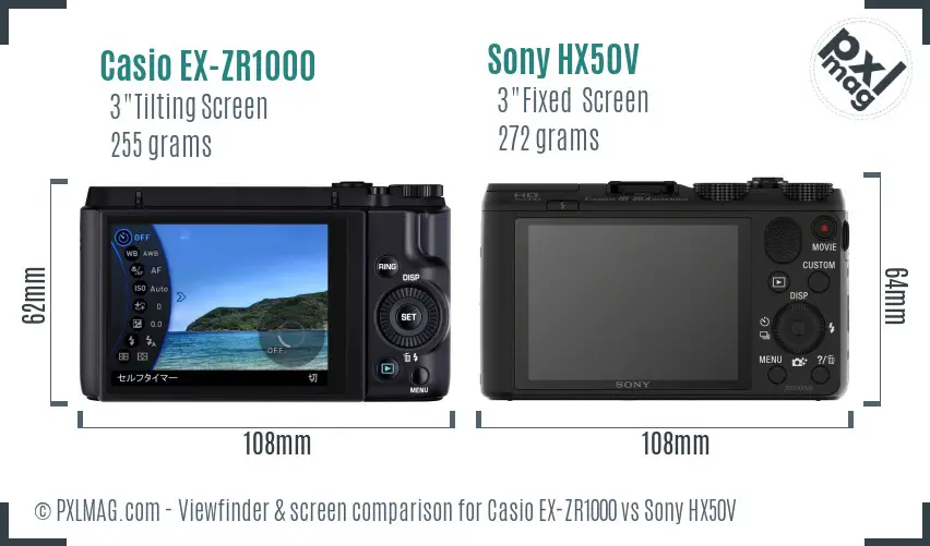 Casio EX-ZR1000 vs Sony HX50V Screen and Viewfinder comparison