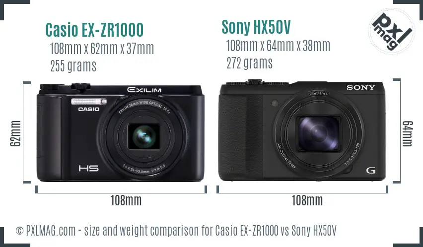 Casio EX-ZR1000 vs Sony HX50V size comparison