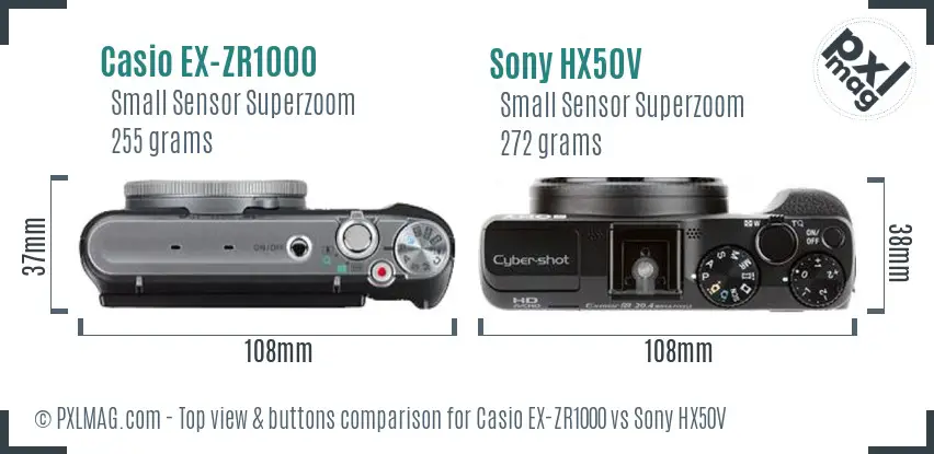 Casio EX-ZR1000 vs Sony HX50V top view buttons comparison