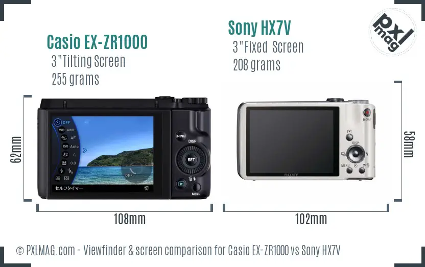 Casio EX-ZR1000 vs Sony HX7V Screen and Viewfinder comparison