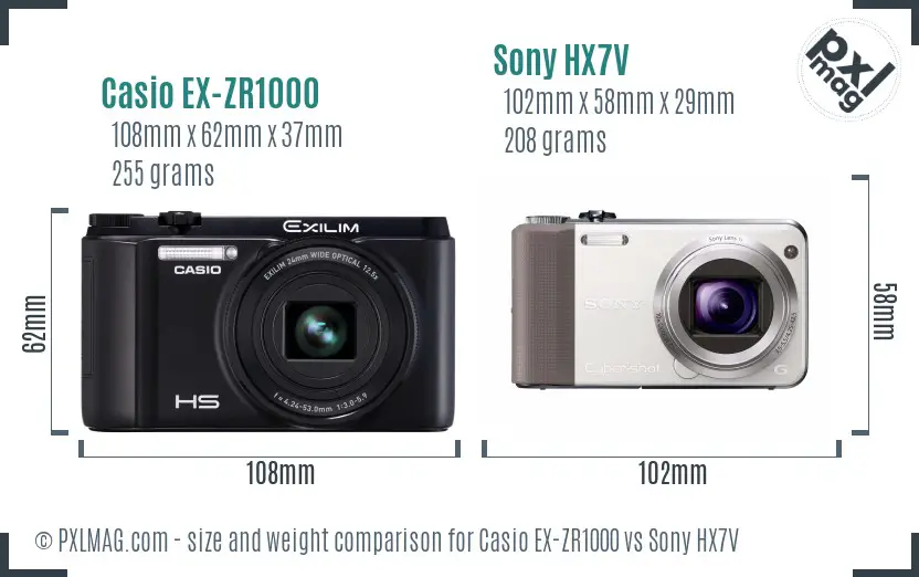 Casio EX-ZR1000 vs Sony HX7V size comparison