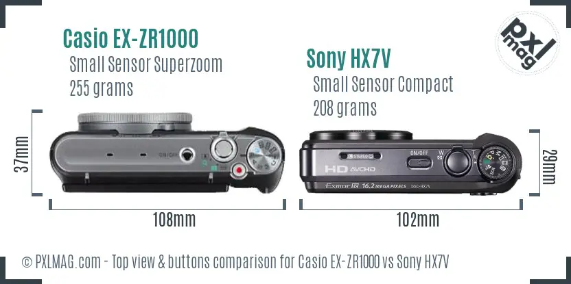 Casio EX-ZR1000 vs Sony HX7V top view buttons comparison