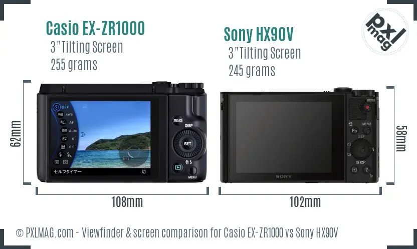 Casio EX-ZR1000 vs Sony HX90V Screen and Viewfinder comparison