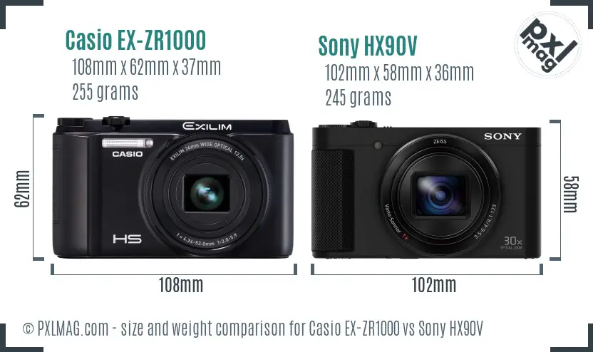 Casio EX-ZR1000 vs Sony HX90V size comparison