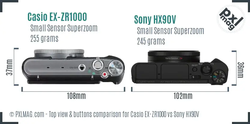 Casio EX-ZR1000 vs Sony HX90V top view buttons comparison