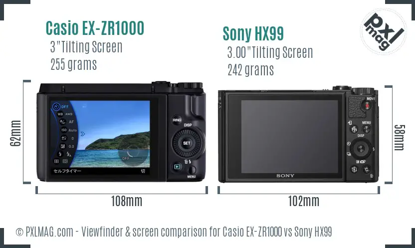 Casio EX-ZR1000 vs Sony HX99 Screen and Viewfinder comparison