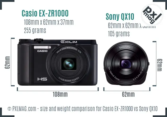 Casio EX-ZR1000 vs Sony QX10 size comparison Casio EX-ZR1000 vs Sony QX10 size comparison