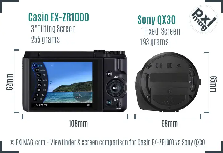 Casio EX-ZR1000 vs Sony QX30 Screen and Viewfinder comparison Casio EX-ZR1000 vs Sony QX30 Screen and Viewfinder comparison