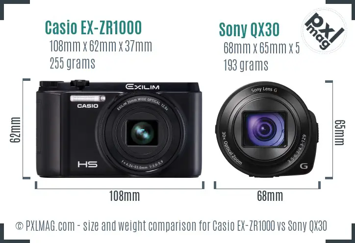 Casio EX-ZR1000 vs Sony QX30 size comparison Casio EX-ZR1000 vs Sony QX30 size comparison