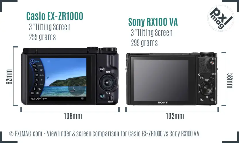 Casio EX-ZR1000 vs Sony RX100 VA Screen and Viewfinder comparison