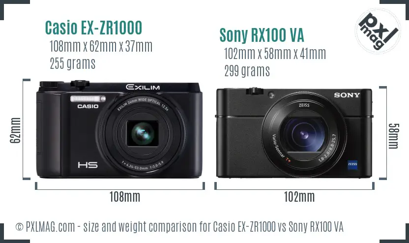 Casio EX-ZR1000 vs Sony RX100 VA size comparison