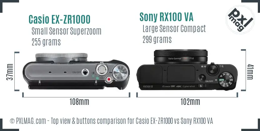 Casio EX-ZR1000 vs Sony RX100 VA top view buttons comparison