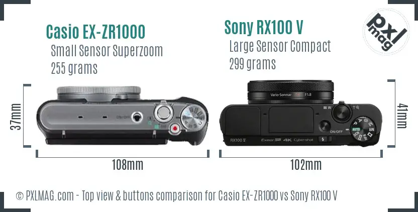 Casio EX-ZR1000 vs Sony RX100 V top view buttons comparison