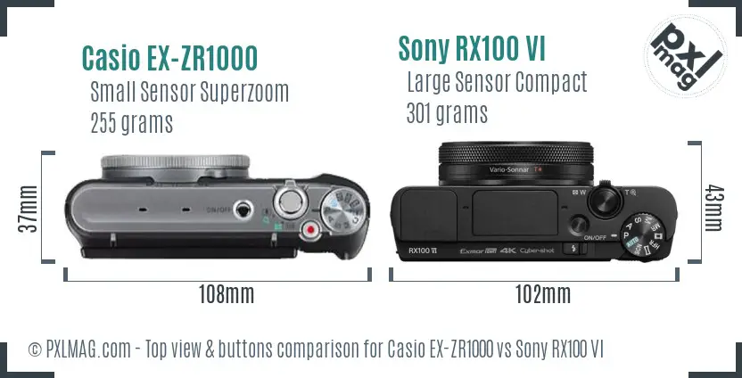 Casio EX-ZR1000 vs Sony RX100 VI top view buttons comparison