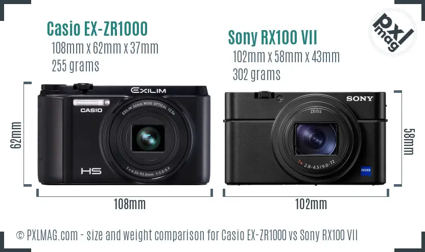 Casio EX-ZR1000 vs Sony RX100 VII size comparison Casio EX-ZR1000 vs Sony RX100 VII size comparison
