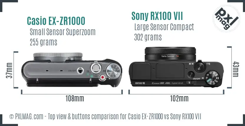 Casio EX-ZR1000 vs Sony RX100 VII top view buttons comparison