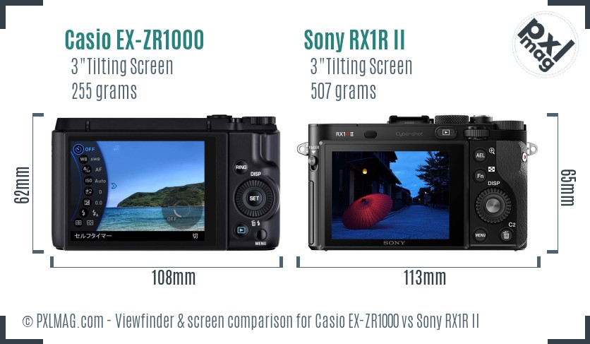 Casio EX-ZR1000 vs Sony RX1R II Screen and Viewfinder comparison