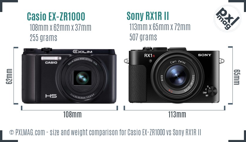 Casio EX-ZR1000 vs Sony RX1R II size comparison