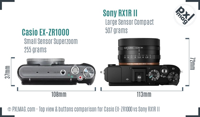 Casio EX-ZR1000 vs Sony RX1R II top view buttons comparison