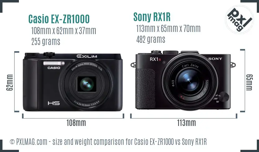 Casio EX-ZR1000 vs Sony RX1R size comparison