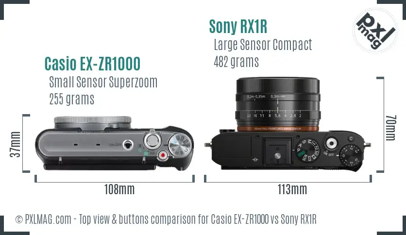 Casio EX-ZR1000 vs Sony RX1R top view buttons comparison