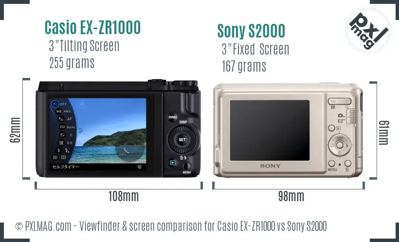 Casio EX-ZR1000 vs Sony S2000 Screen and Viewfinder comparison Casio EX-ZR1000 vs Sony S2000 Screen and Viewfinder comparison
